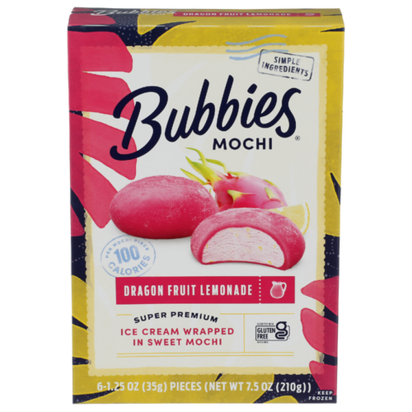 Bubbies Hawaii Dragon Fruit Lemonade Ice Cream Mochi 6 Pack Same