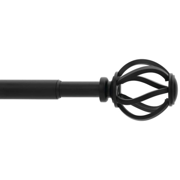 Stylewell 48 In. - 84 In. Telescoping 5/8 In. Single Curtain Rod Kit In Matte Black With Cage Finials