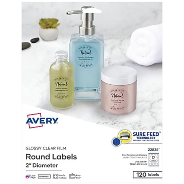 Avery 22825 12/Sheet 2" Diameter Glossy Clear Easy Peel Laser/Inkjet Specialty Labels