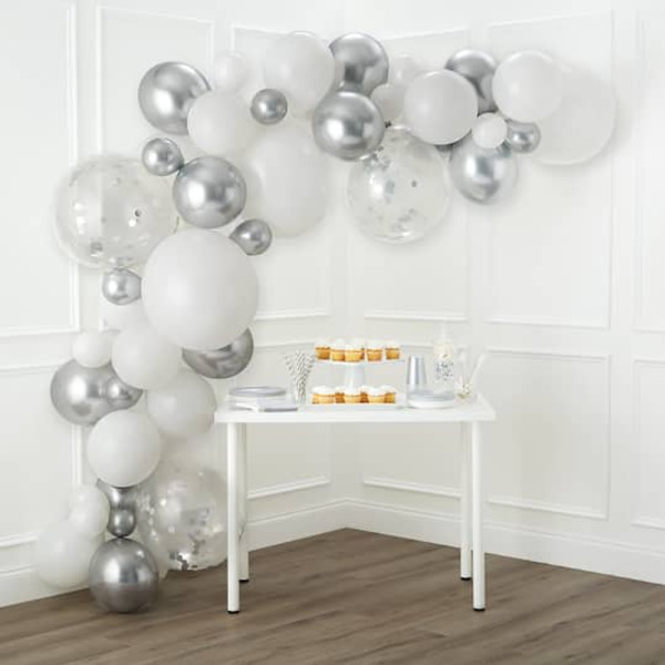Celebrate It 10' Silver & White Balloon Garland