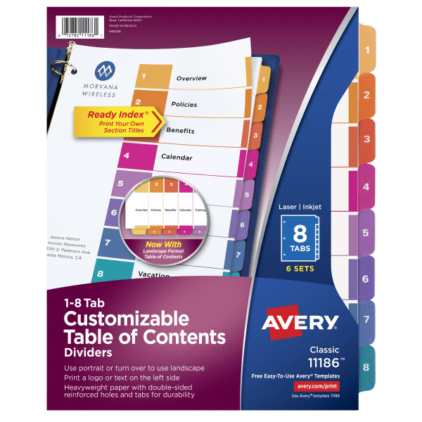 Avery 1-8 Tab Multicolor Ready Index Table Of Contents Dividers