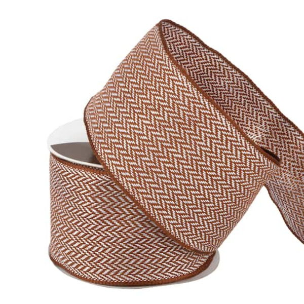 Celebrate It Wired Tweed Ribbon, 2.5 in x 6.6 yd - Brown & White