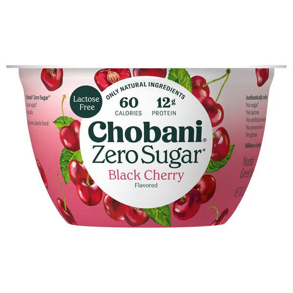 Chobani Zero Sugar Nonfat Black Cherry Flavored Greek Yogurt Same