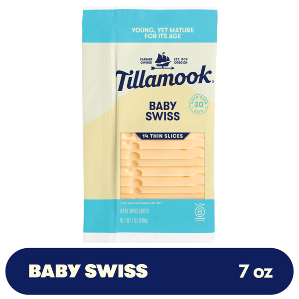 Tillamook Baby Swiss Cheese Slices, 7oz, 14ct