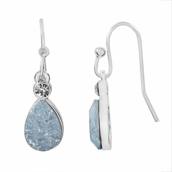 LC Lauren Conrad Crackled Simulated Crystal Nickel Free Teardrop Earrings - Silver Tone