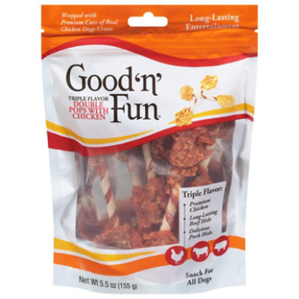 Good 'n' Fun Snack for All Dogs, Triple Flavor, Double Pops with Chicken