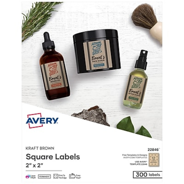 Avery 2" x 2" Kraft Brown Print-to-the-Edge Laser & Inkjet Specialty Labels