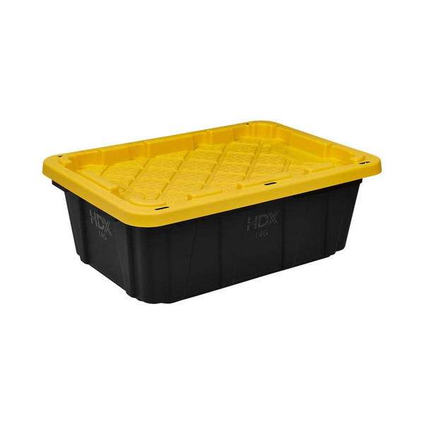 HDX 14 Gal. Tough Storage Tote In. Black With Yellow Lid