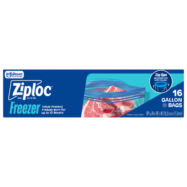 Ziploc Gallon Freezer Storage Bags, Stay Open Design, Easy to Fill
