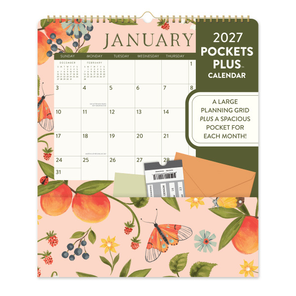 Orange Circle Studio Pockets Plus Wall Calendar, 11-3/4 x 13-3/4 in – Fruit & Flora, January-December 2027