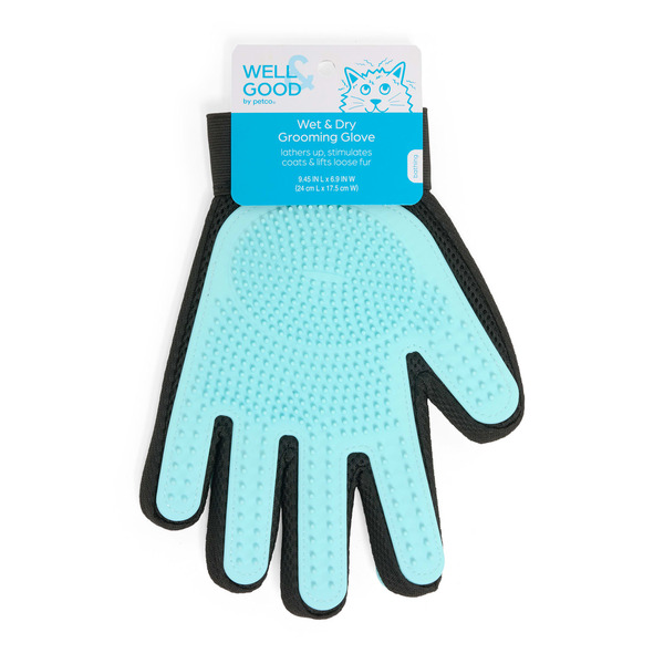 Well & Good Wet & Dry Cat Grooming Glove, One Size Fits All - Blue