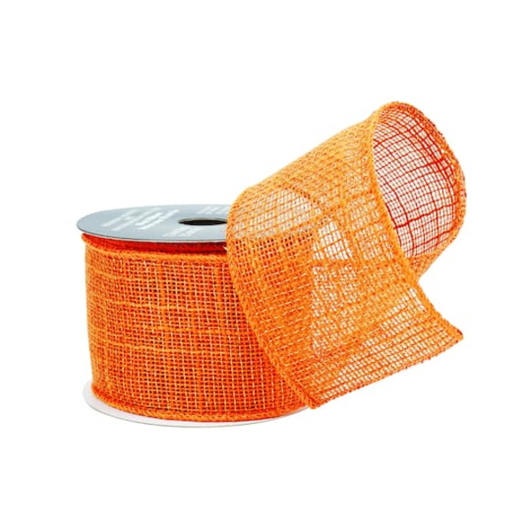 Celebrate It Wired Faux Jute Ribbon, 2.5 in - Metallic Orange