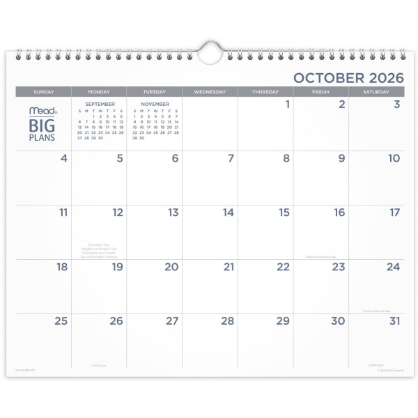 Mead Big Plans 2027 Monthly Wall Calendar, 12 x 15 in - Medium
