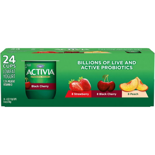Activia Strawberry, Blueberry & Peach Lowfat Probiotic Yogurt Cups (4