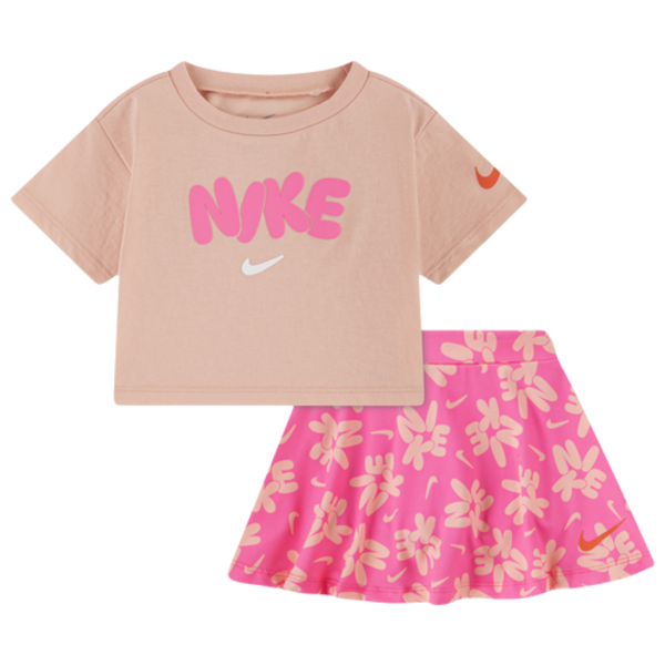 Nike Baby Girls' Short Sleeve Logo T-Shirt & Swoosh Skort Set, 24 Months - Pink Glow