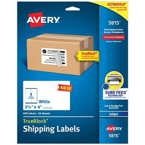 Avery TrueBlock Inkjet Shipping Label - White - 2-1/2" x 4"