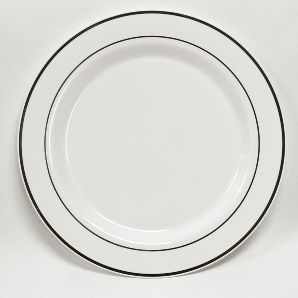 Party Essentials - #N278020 - 6" white plate with silver rim - 12 ct