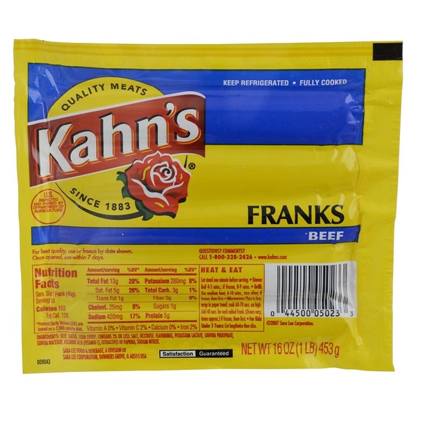 Kahns Beef Hot Dogs, 10 Count (1 lb) Instacart