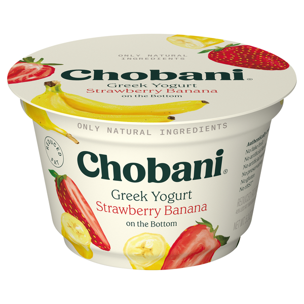 Chobani Reduced Fat Greek Strawberry Banana on the Bottom Yogurt