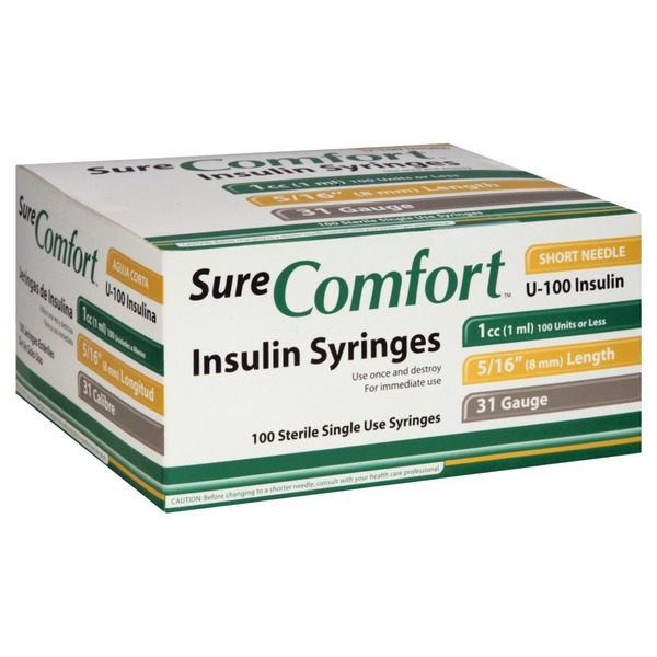 Sure Comfort Syringes Insulin Short Needle U 100 Insulin 100