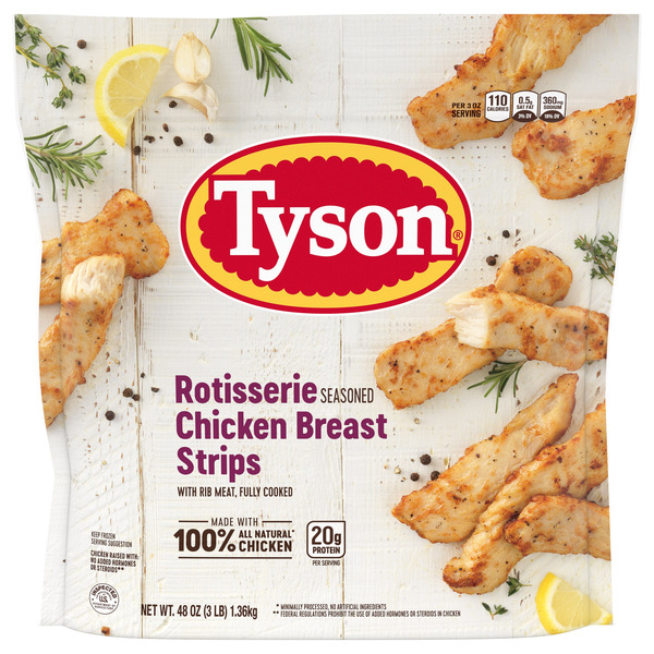 Tyson Rotisserie Seasoned Unbreaded Chicken Breast Strips, 48 oz