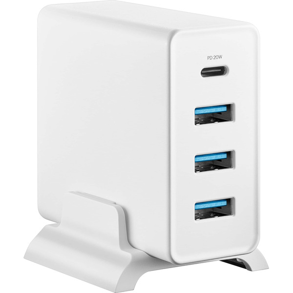 Insignia 47W 4-Port Wall Charger With 1 USB-C & 3 USB Ports With Power Cord for Smartphones, Tablets & More - White