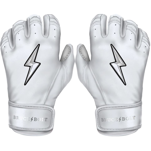 BRUCE BOLT Youth Short Cuff Chrome Batting Gloves - White