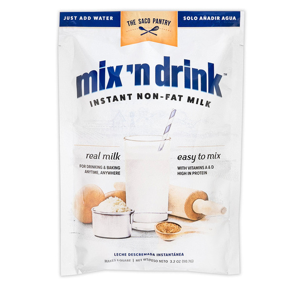 Saco Pantry Mix 'n Drink Instant Skim Milk, Makes 1 Quart