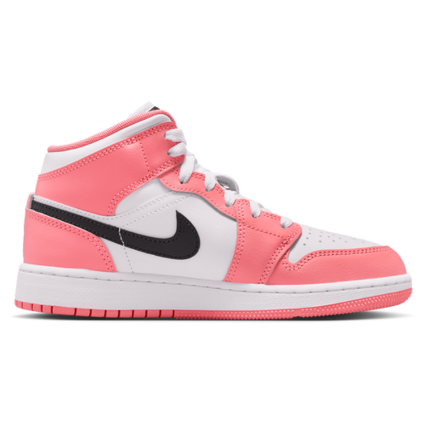 Jordan Kids' Grade School Air Jordan 1 Mid Basketball Shoes, Size 7 - Pink Gaze/Black/White