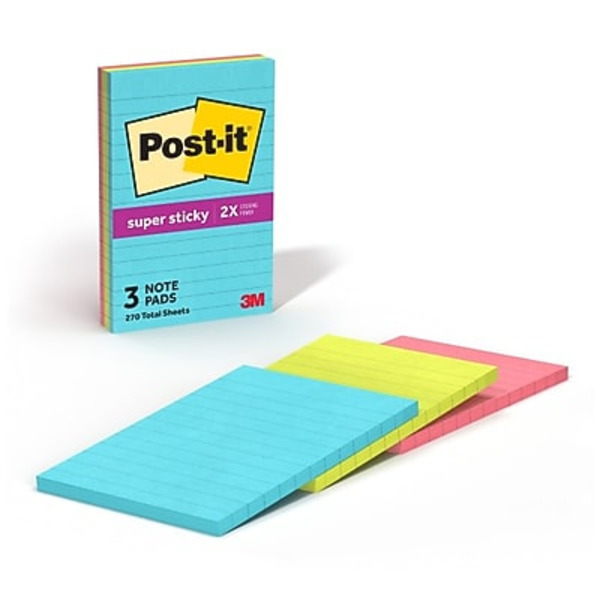 Post-it 660-3SSMIA 4" x 6" Miami Collection Lined Super Sticky Notes