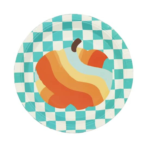 Celebrate It Halloween Checkered Pumpkin Dinner Plates