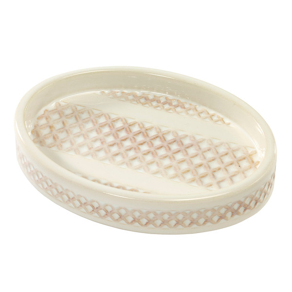 Nicole Miller Ceramic Soap Dish, 5.5 x 4.25 x 1.5 in - Cream & Ivory