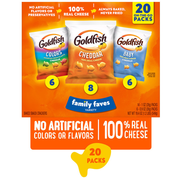 big gold fish snack box Goldfish Family Size Cheddar Crackers, 750g/26.5 oz, Carton {Imported from Canada} The Pepperidge Farm Cheddar Goldfish Snack Crackers make for delicious on lets just say id have