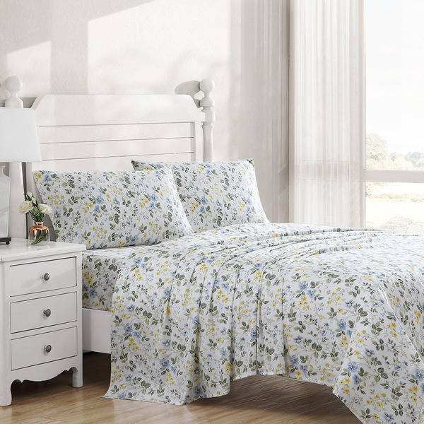 Laura Ashley Meadow Floral 4-Piece Sheet Set, Full - Blue