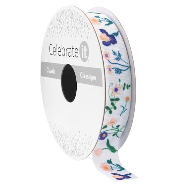 Celebrate It Floral Ribbon 0.625 Inch x 7 Yard - Multicolor