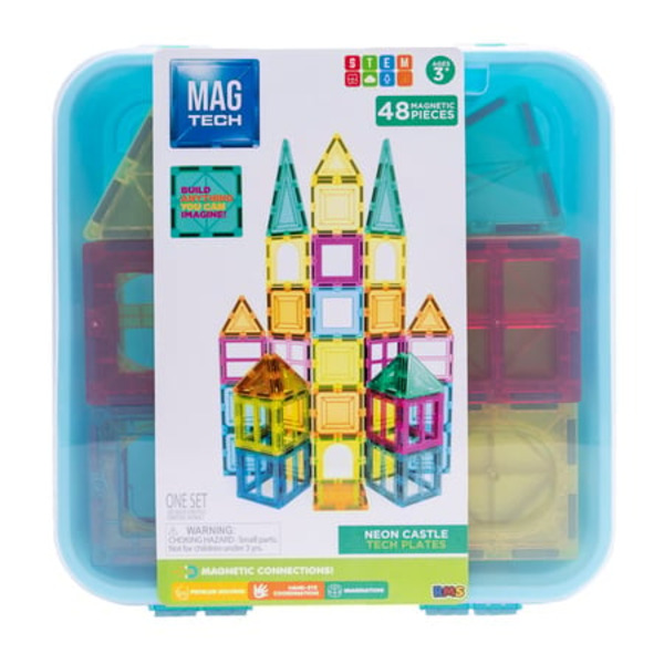Mag Tech Neon Castle Tech Plates 48-Piece Magnetic Building Set