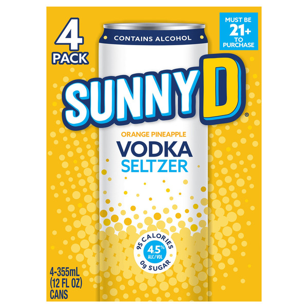 SunnyD Vodka Seltzer Orange Pineapple, 4 pack of 12oz slim cans