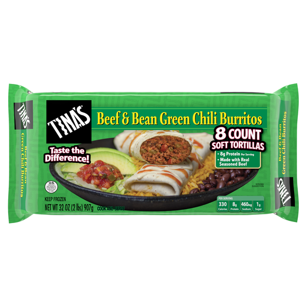 Tina's Beef & Bean Green Chili Burritos, Family Meal Pack