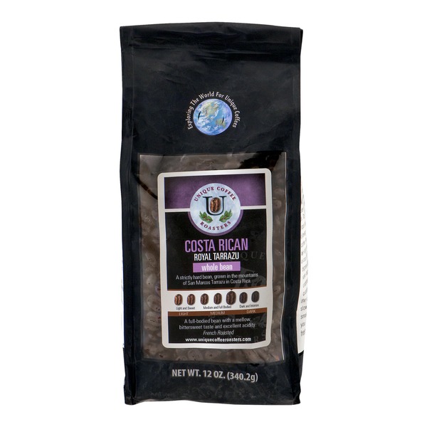 Unique Coffee Roasters Costa Rican Royal Tarrazu Whole Bean Coffee (12