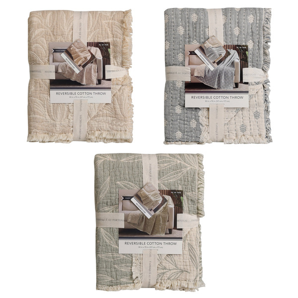 Reversible Cotton Throw, Assorted Colors