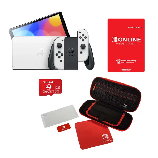 Nintendo Switch OLED Console Bundle With 12 Month Family Membership ...