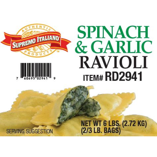 Supremo Italiano - Spinach & Garlic Ravioli - 2/2.5 Lb