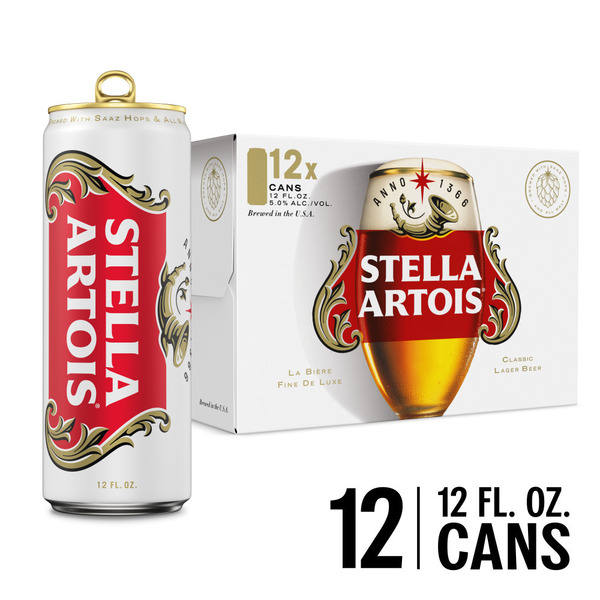 Stella Artois Premium Lager Beer, 12 Pack, 12 Fl Oz Cans, 5