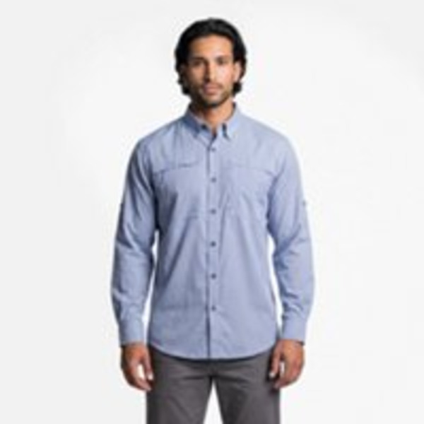 Magellan Outdoors Men's Aransas Pass Mini Check Long Sleeve Fishing Shirt, L