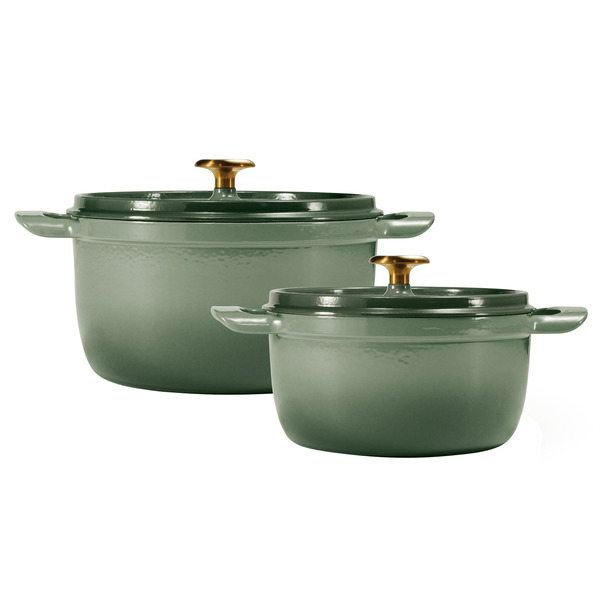Tramontina Cast Iron Covered Casserole Set, Set of 2, green