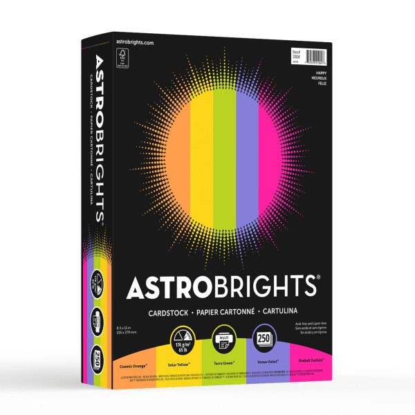 Peirano Estate Vineyards The Other Astrobrights Color Cardstock, 8.5 x 11 inches, 65 lb/176 gsm, Happy 5-Color Assortment, 250 Sheets