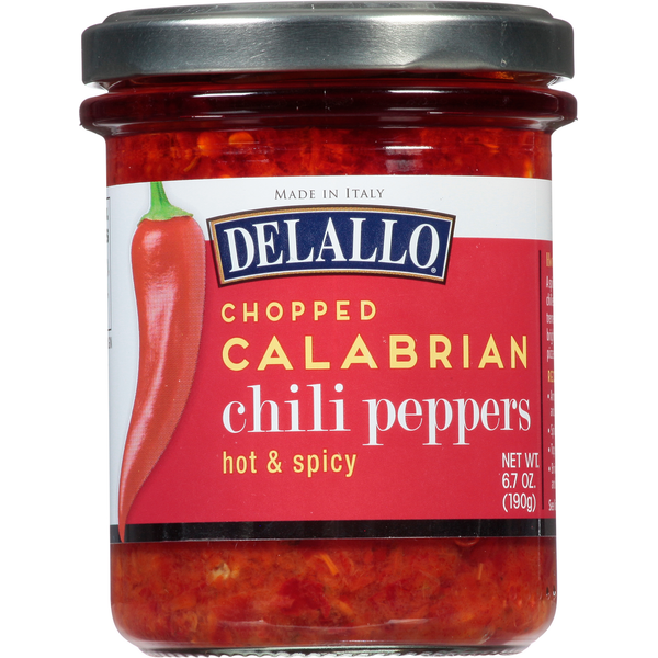DeLallo Chili Peppers, Calabrian, Hot & Spicy, Chopped