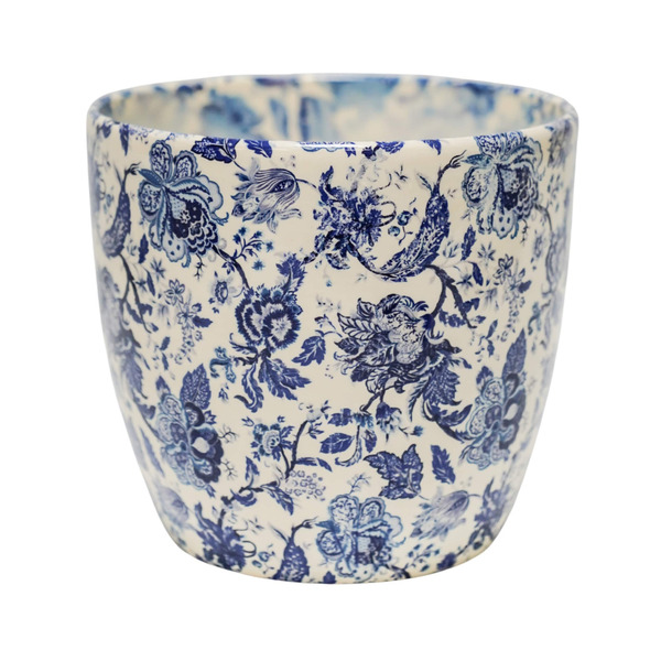 allen + roth 6.496-in W x 6.7-in L x 6.496-in H Blue Ceramic Round Planter