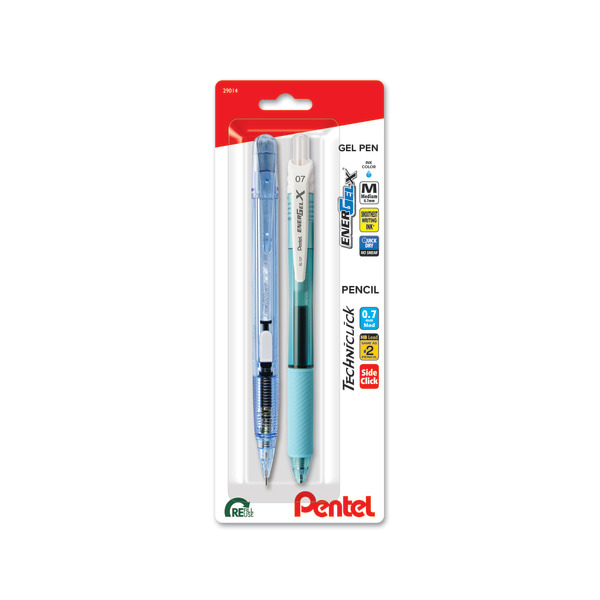 Pentel EnerGel-X Gel Pen & Techniclick 0.7 mm Mechanical Pencil 2-Piece Set - White & Blue