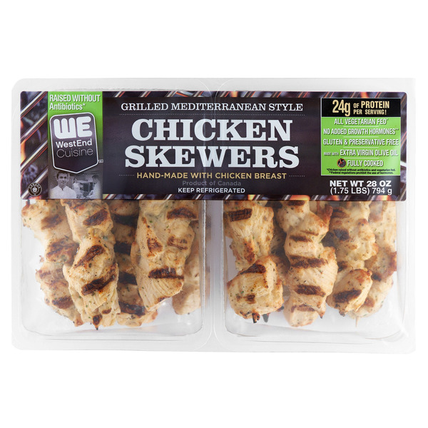 WestEnd Cuisine Grilled Chicken Skewers, Mediterranean Style, 2 oz, 14-count